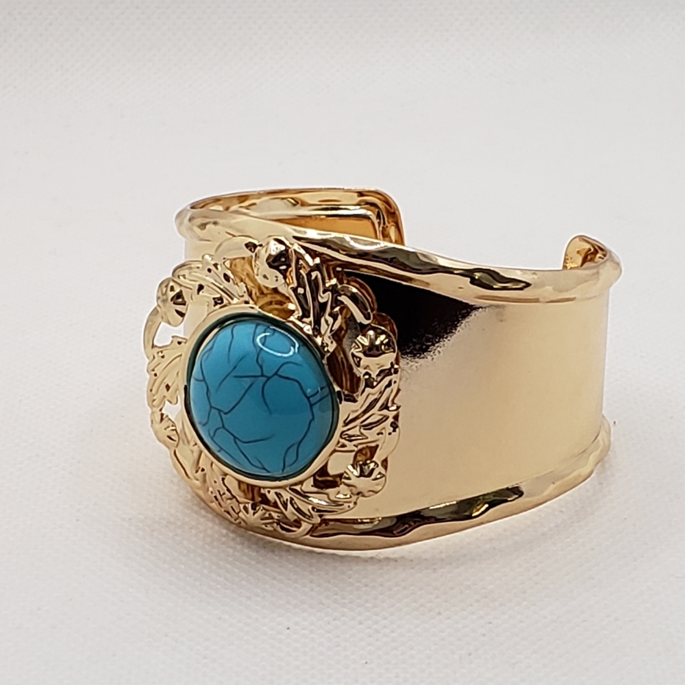 Gold Cuff Bracelet with Turquoise Stone